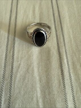 925 Signed CW Charles Winston Sterling Silver Oval Black Onyx Ring - Size 6.5